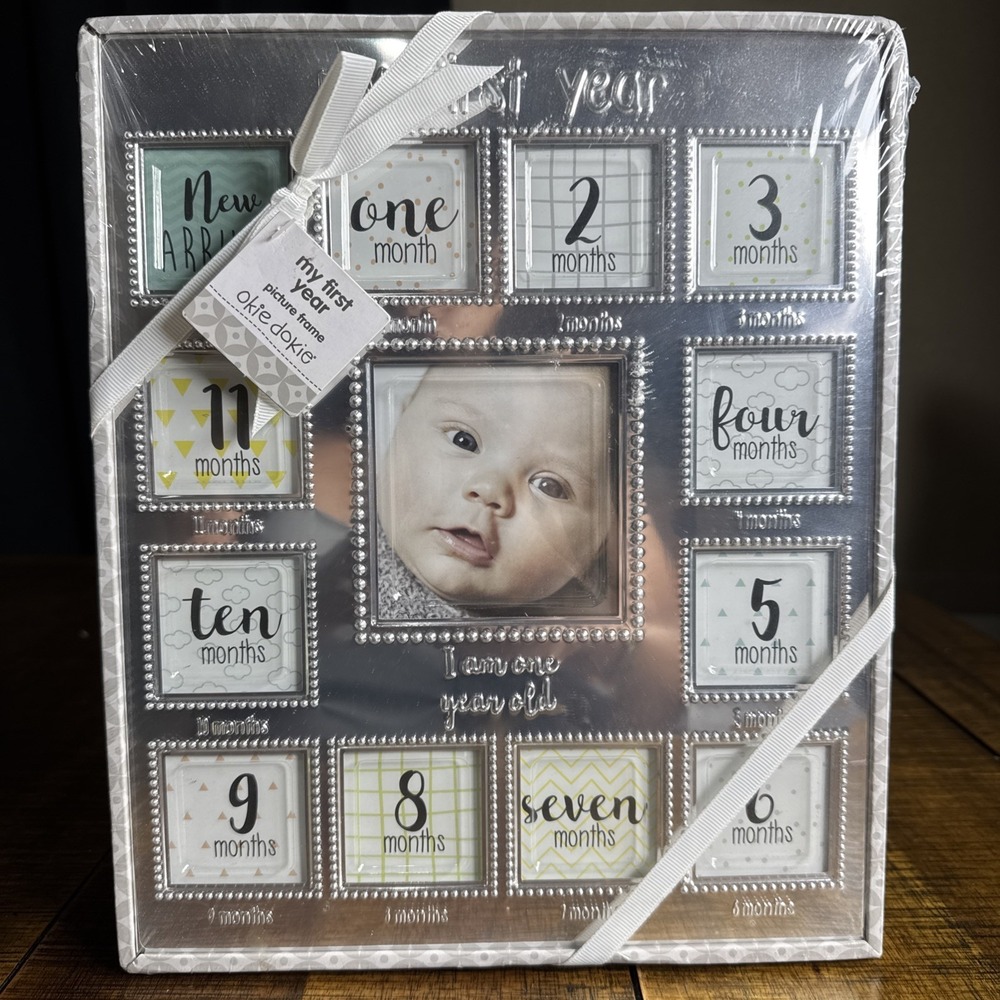 NOS Okie Dokie My First‎ Year Picture Frame 0-12 Months In Gift Box Baby Shower